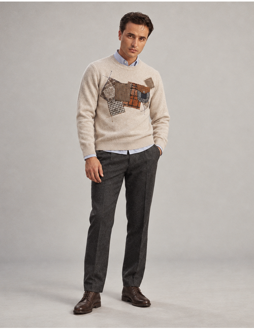 Minus wollen trui met patchwork beige