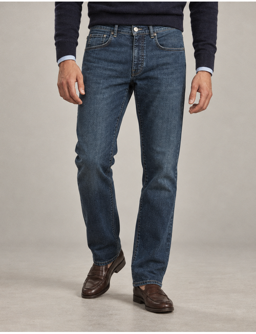 Dean modern fit jeans met stretch donkerblauw