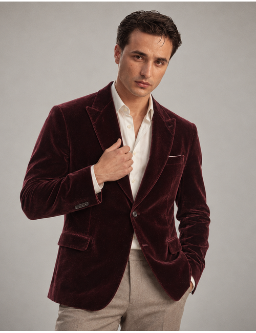 Tiliano modern fit fluwelen blazer bordeaux