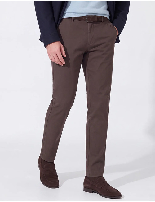 Taura slim fit chino met comfort stretch donkerbruin