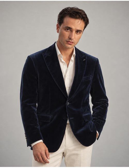 Tiliano modern fit fluwelen blazer donkerblauw