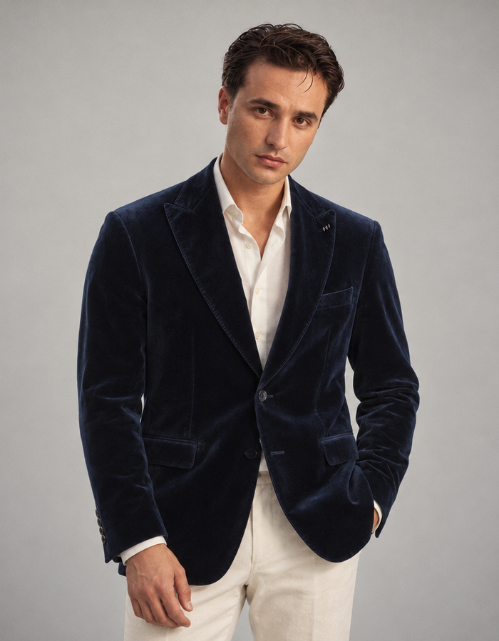 Tiliano modern fit fluwelen blazer donkerblauw