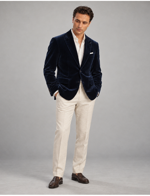 Tiliano modern fit fluwelen blazer donkerblauw