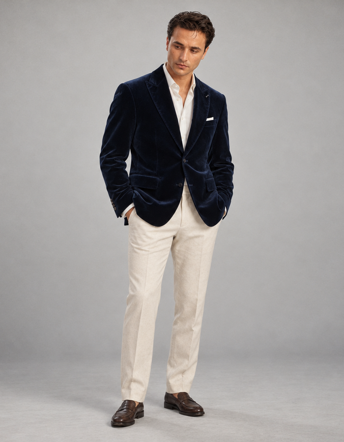 Tiliano modern fit fluwelen blazer donkerblauw
