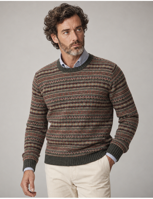Oson trui in lamswol met Fair Isle-patroon multicolor
