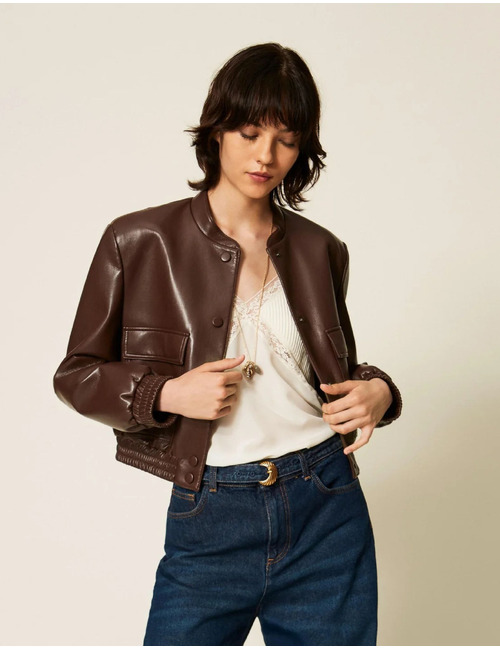Twinset lederen jas bruin