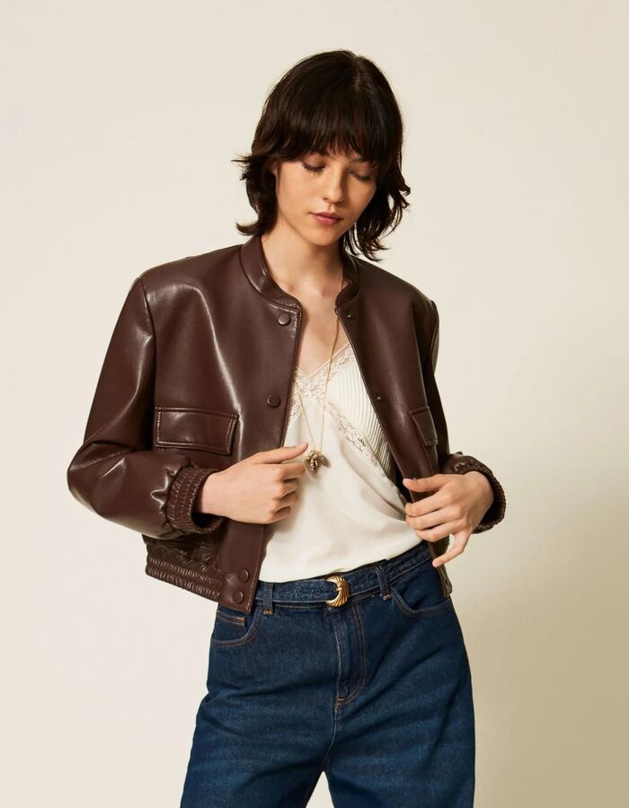 Twinset lederen jas bruin