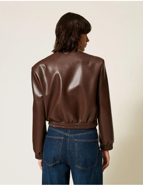 Twinset lederen jas bruin