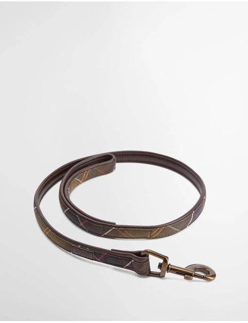 Tartan hondenriem met lederen details olijfgroen
