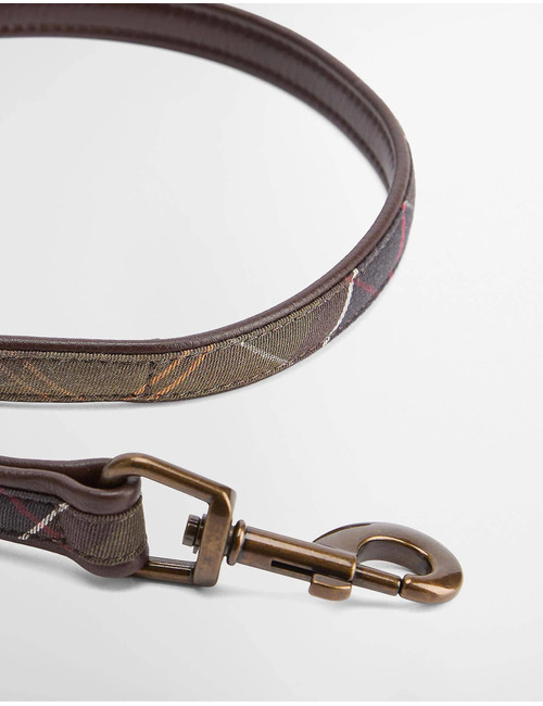Tartan hondenriem met lederen details olijfgroen