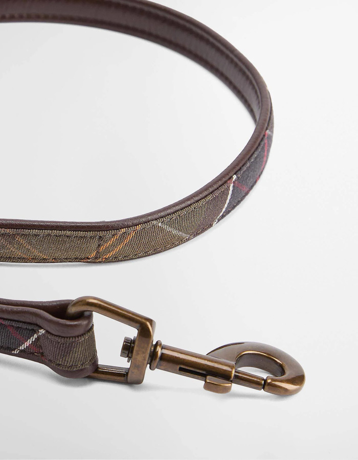 Tartan hondenriem met lederen details olijfgroen