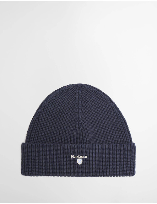Cascade fijngebreide muts met omslag donkerblauw