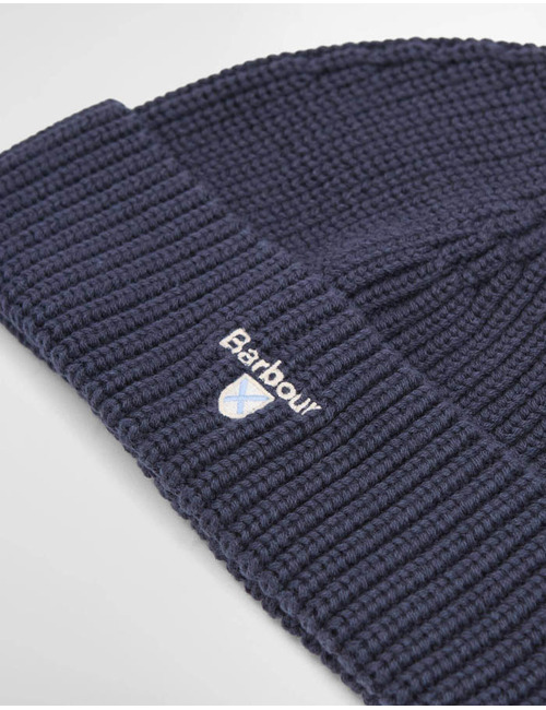 Cascade fijngebreide muts met omslag donkerblauw
