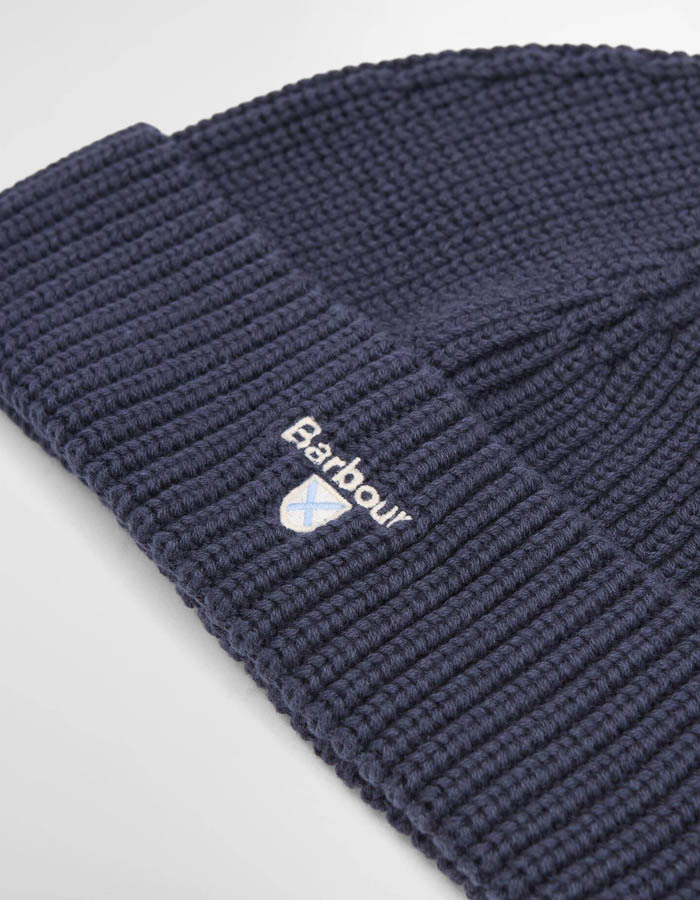 Cascade fijngebreide muts met omslag donkerblauw