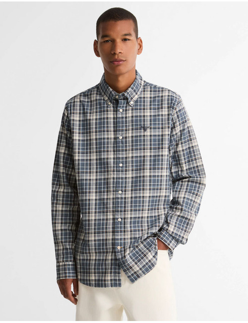 Mosswood Tailored Fit geruit katoenen hemd donkerblauw