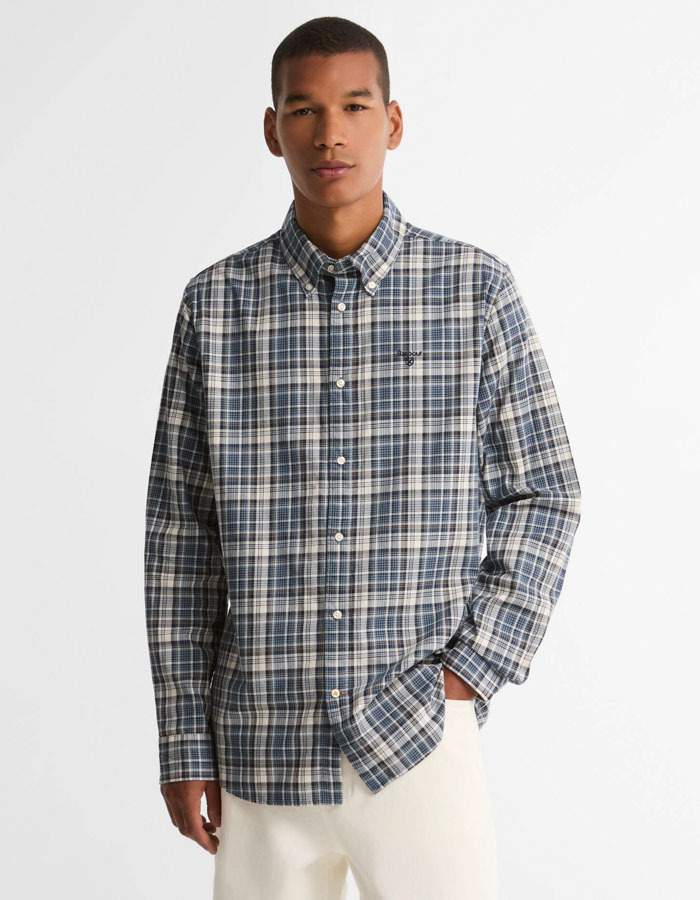 Mosswood Tailored Fit geruit katoenen hemd donkerblauw