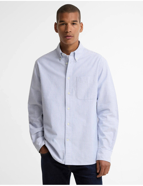 Gestreept Oxford hemd met lange mouwen blauw