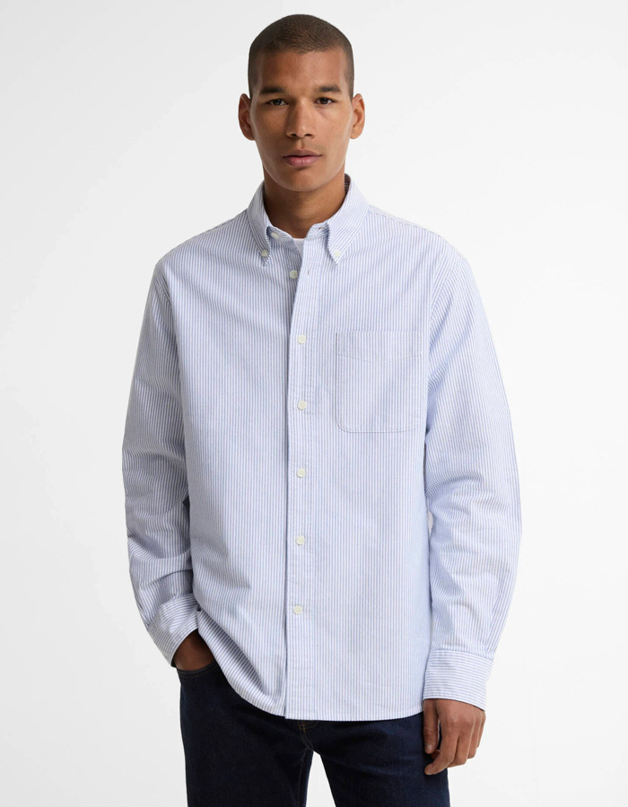 Gestreept Oxford hemd met lange mouwen blauw