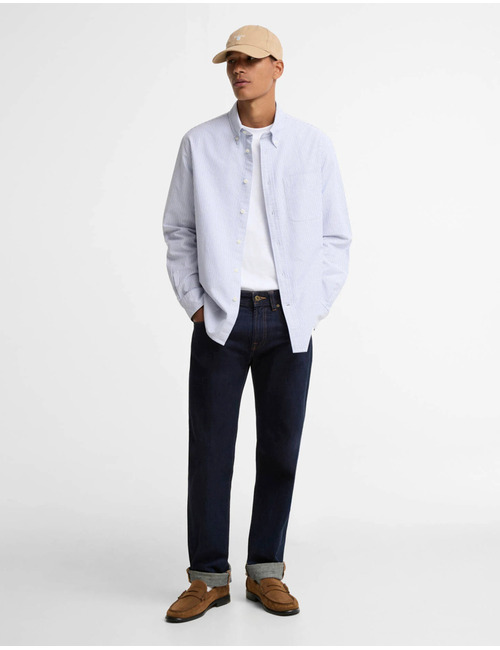 Gestreept Oxford hemd met lange mouwen blauw