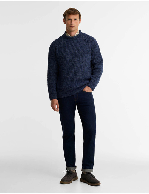 Horseford wollen trui met ronde hals donkerblauw