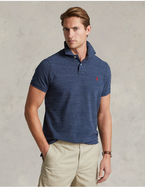 Slim Fit Mesh Polo jeansblauw