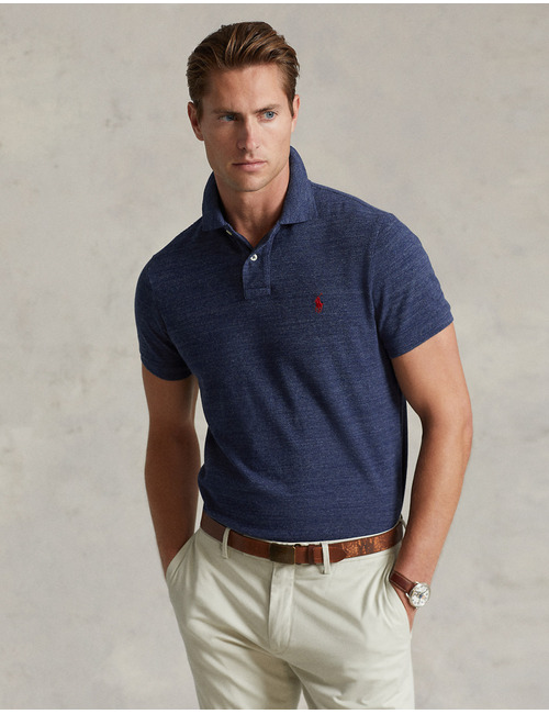 Custom Slim Fit Mesh Polo Jeansblauw