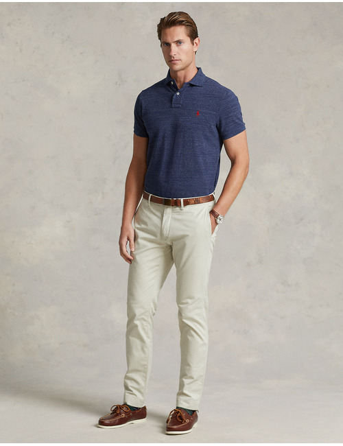 Custom Slim Fit Mesh Polo Jeansblauw