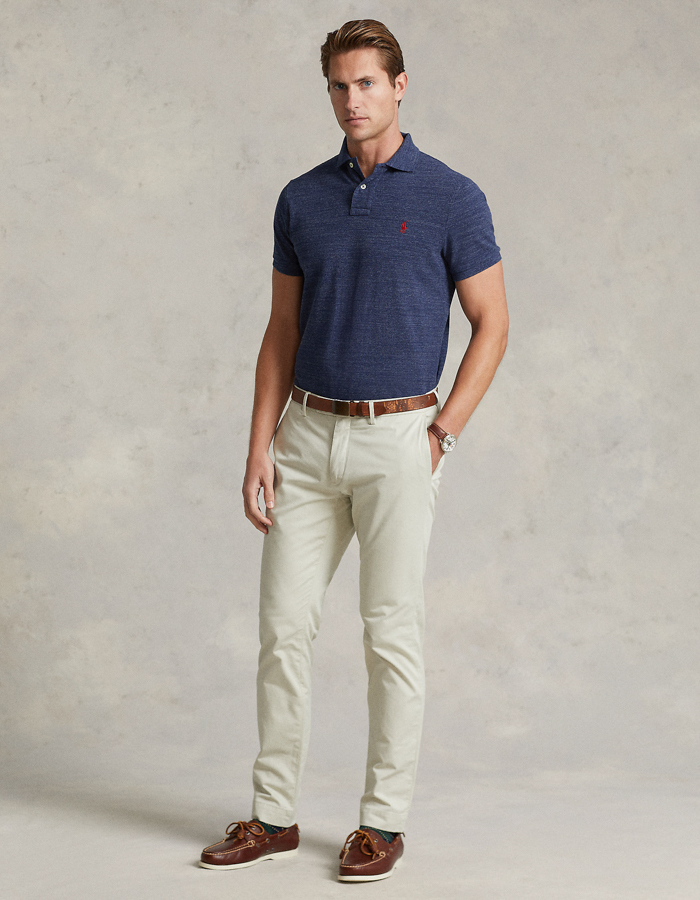 Custom Slim Fit Mesh Polo Jeansblauw