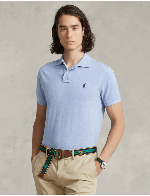 Slim Fit Mesh Polo lichtblauw