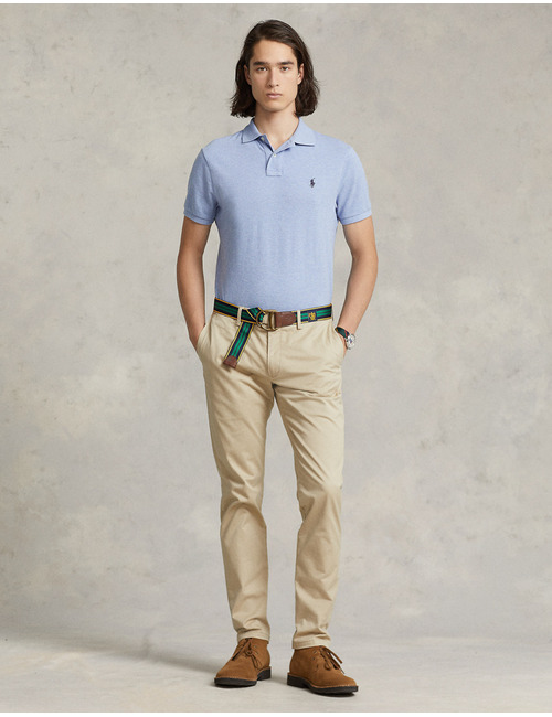 Slim Fit Mesh Polo lichtblauw