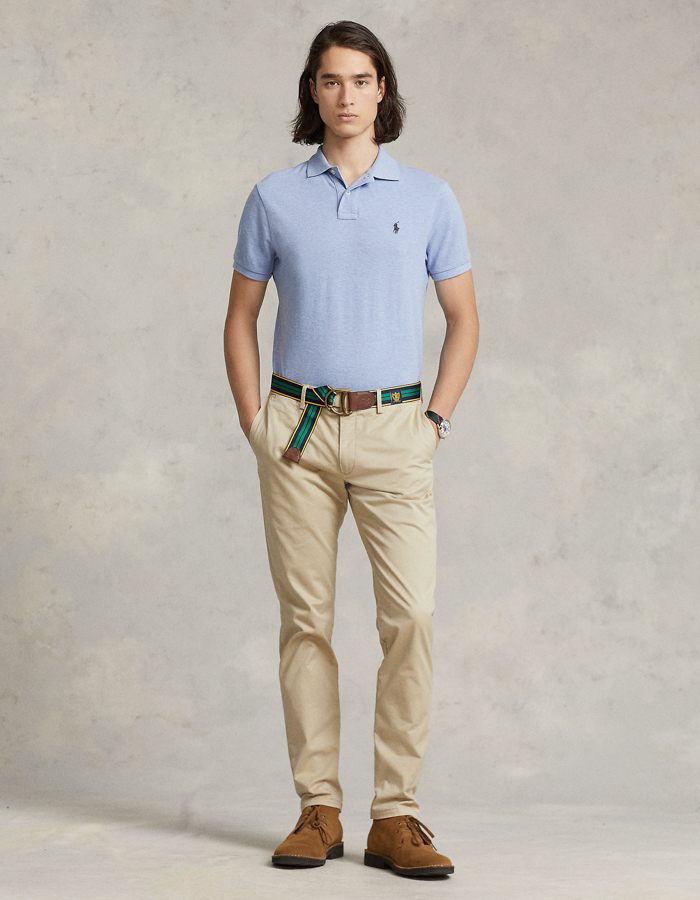 Slim Fit Mesh Polo lichtblauw