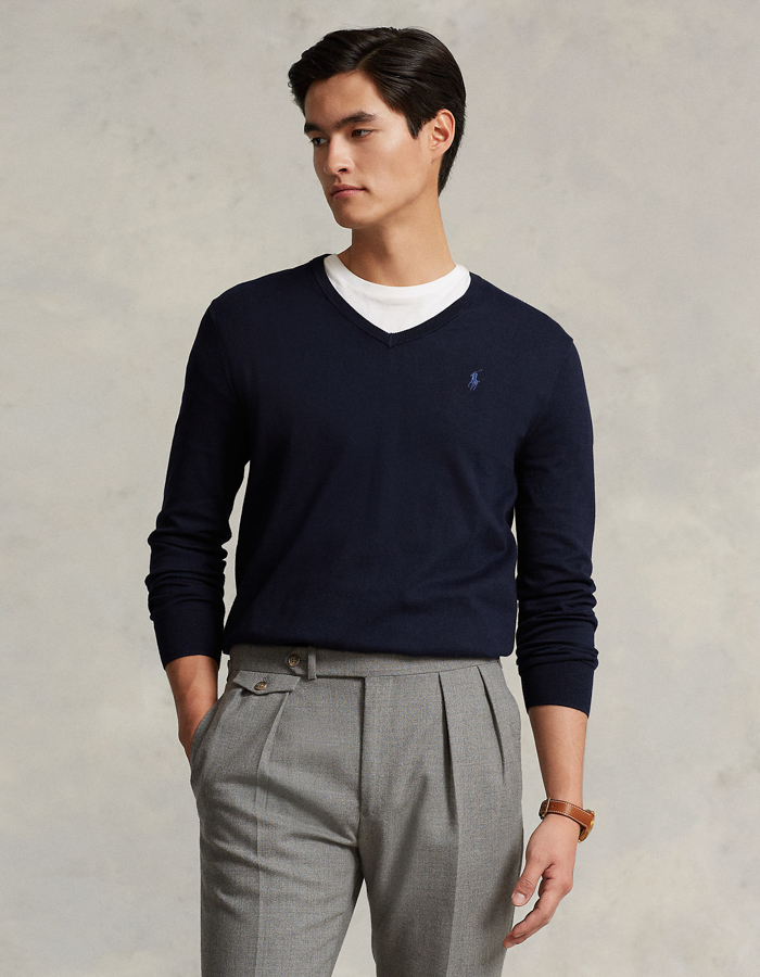 Slim fit katoenen trui met V-hals 