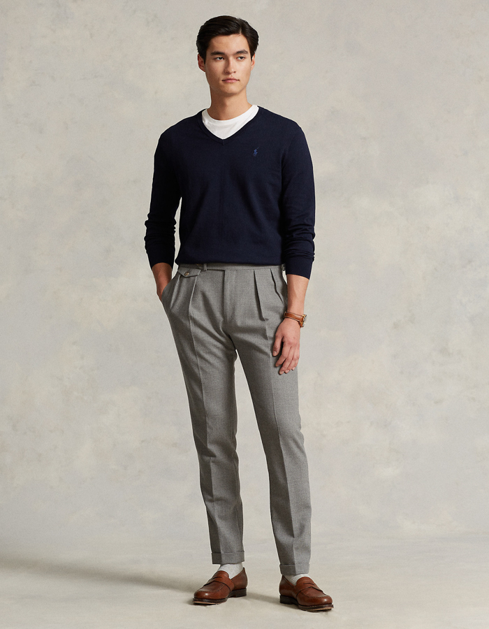Slim fit katoenen trui met V-hals 