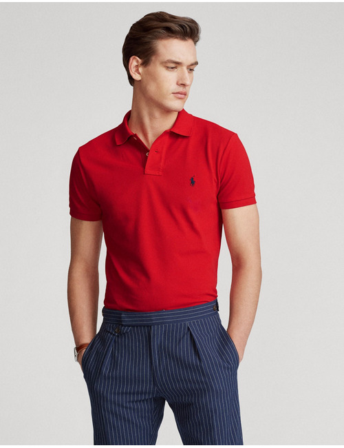 Slim Fit Mesh Polo Rood