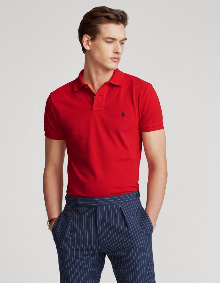 Slim Fit Mesh Polo Rood