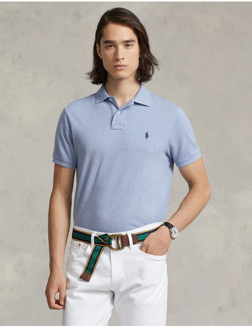  Custom Slim fit Mesh Polo Lichtblauw