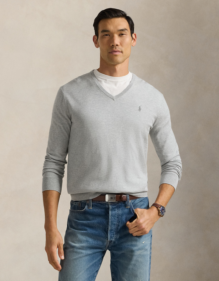 Slim fit katoenen trui met V-hals 