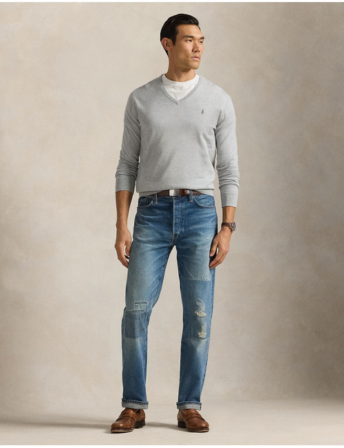 Slim fit katoenen trui met V-hals 