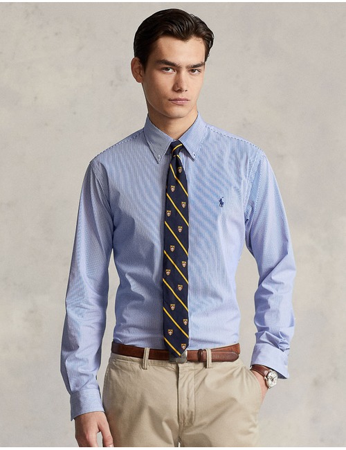 Custom fit gestreept stretch poplin Hemd