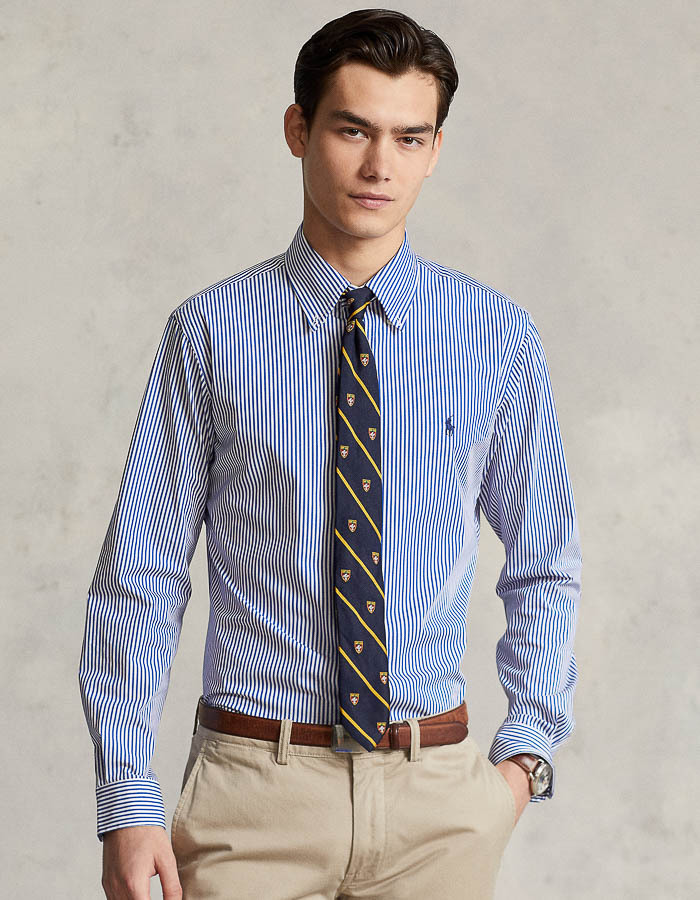 Custom fit gestreept stretch poplin Hemd