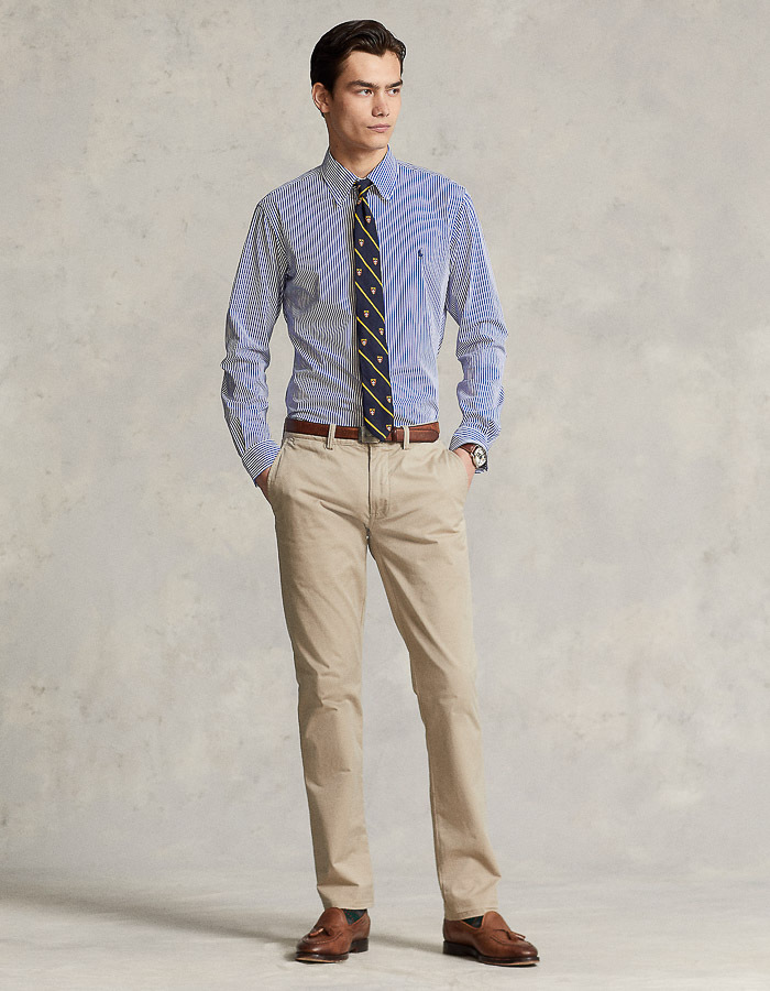 Custom fit gestreept stretch poplin Hemd