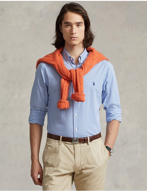 Custom fit geruit stretch poplin Hemd