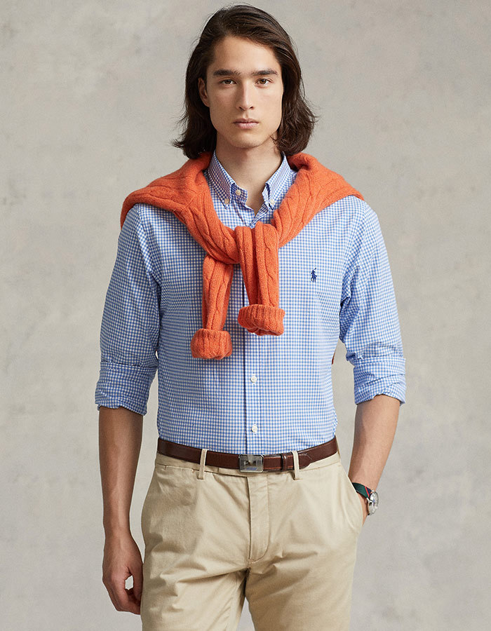 Custom fit geruit stretch poplin Hemd