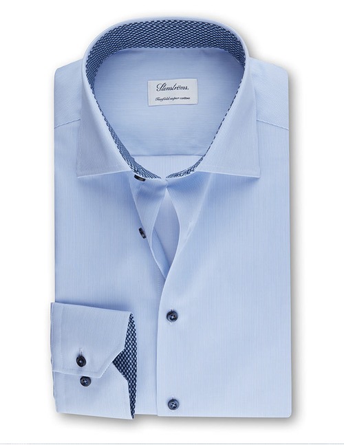 Fitted lichtblauw fijn gestreept hemd Twofold Super Cotton
