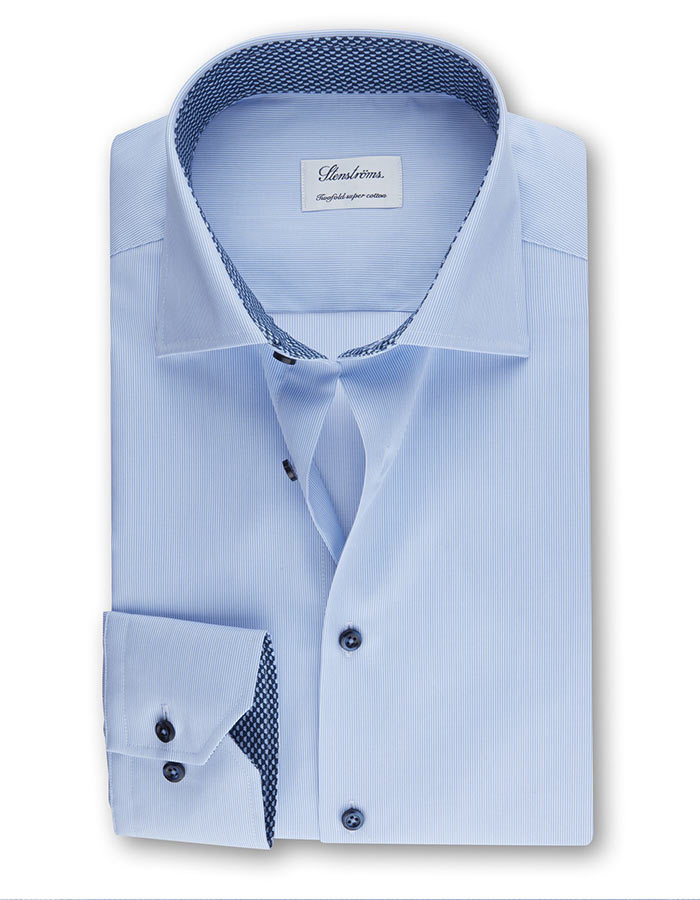 Fitted lichtblauw fijn gestreept hemd Twofold Super Cotton