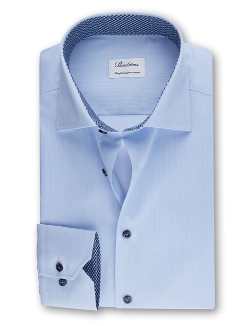 Slimline Blauw fijn gestreept hemd twofold super cotton