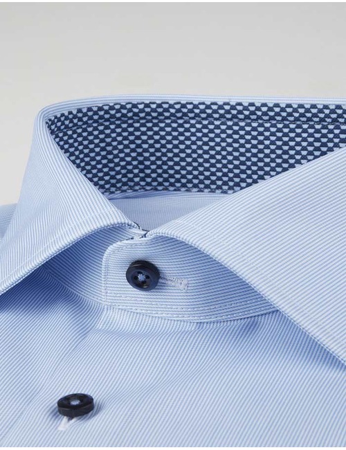 Slimline Blauw fijn gestreept hemd twofold super cotton