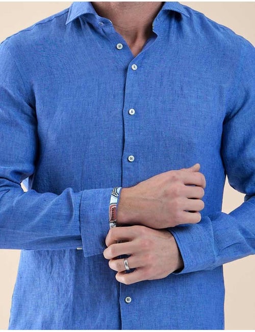 Modern fit Blauw linnen hemd