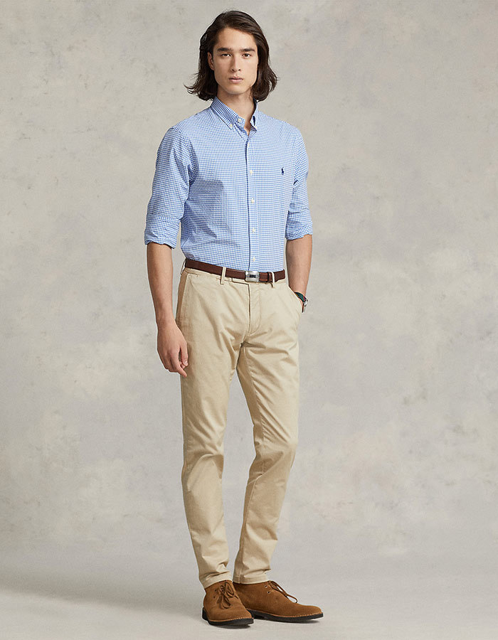 Custom fit geruit stretch poplin Hemd