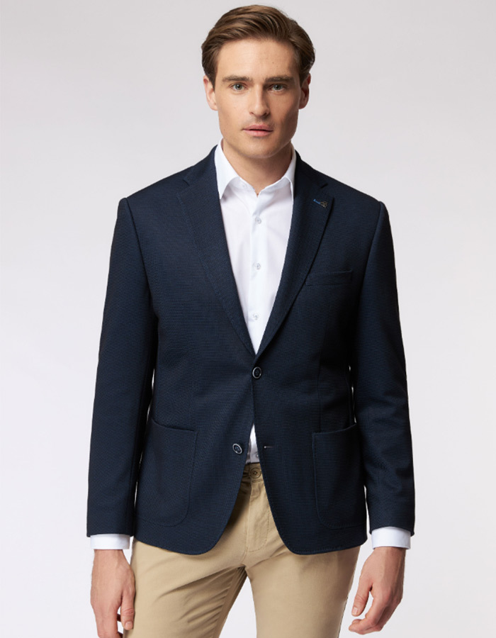 Regular Fit Jersey Blazer Donkerblauw